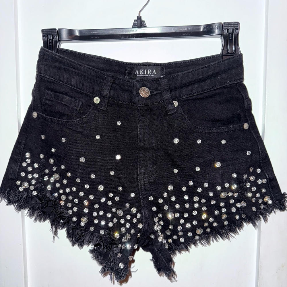 AKIRA XS Black Studded Jean Shorts